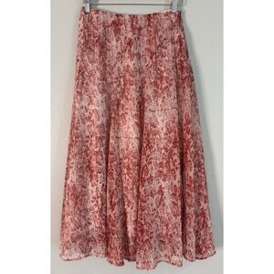Amanda X 100% Mulberry Silk Red Print Flowy Midi Skirt Romantic Boho S